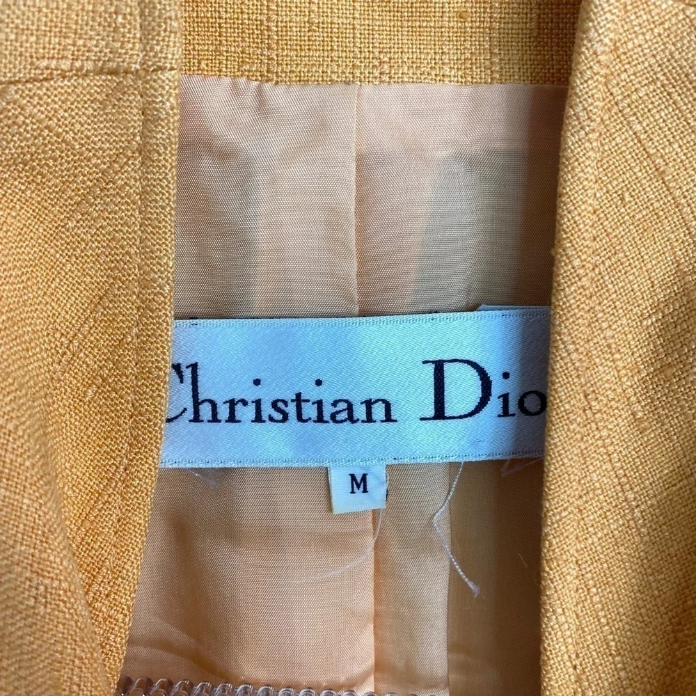 Christian Dior Womens Jacket Size Medium Orange Collarless Vintage Blazer Power